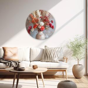 Muurcirkel gekleurd boeket droogbloemen op vaas